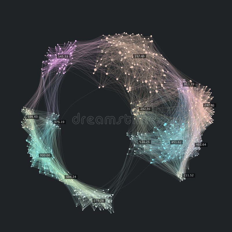 Big data complexity. Creative data visualization. Advanced analytics. Beauty of data abstract background. Globe of connected nodes vector illustration