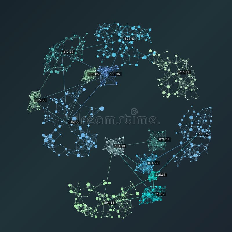 Big data complexity. Creative data visualization. Advanced analytics. Beauty of data abstract background. Globe of connected nodes royalty free illustration