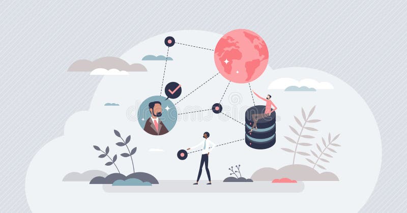 Big data complexity or large information systems database tiny person concept royalty free illustration