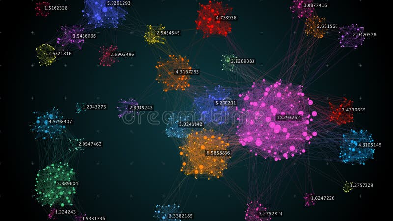 Big data complexity visual representation. Cluster analysis visualization. Advanced analytics. vector illustration