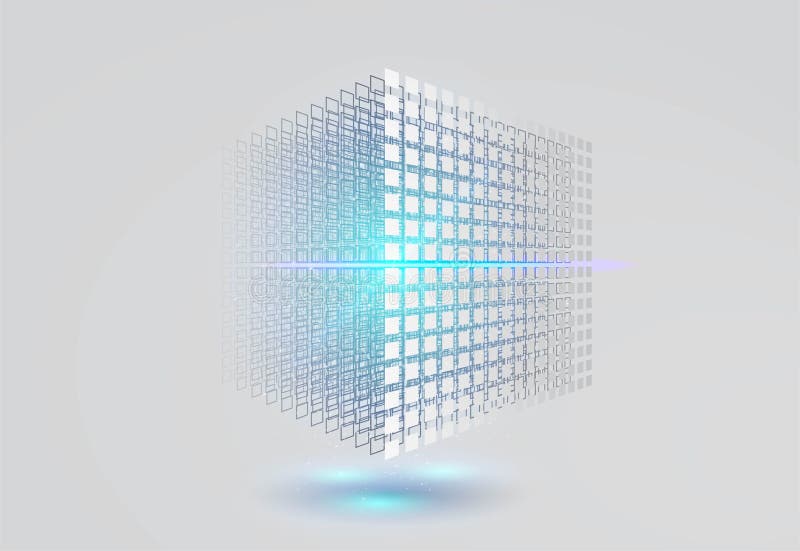 Big data cube. 3D geometric cube from small pieces. ilustration. vector illustration