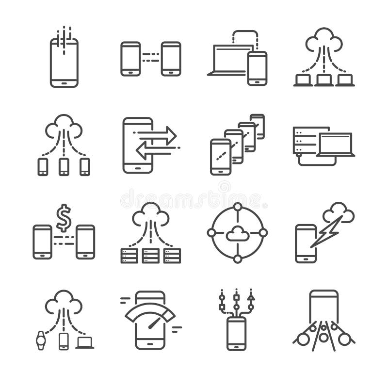 Big data and data transfer related vector line icon set. Contains such icons as cloud, storage, computing, mobile data transfer an stock illustration Big data and data transfer related vector line icon set. Contains such icons as cloud, storage, computing, mobile data transfer an stock illustration