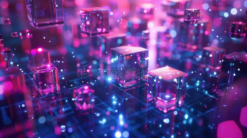 Big data flowing through futuristic glass cubes in cyberspace stock image