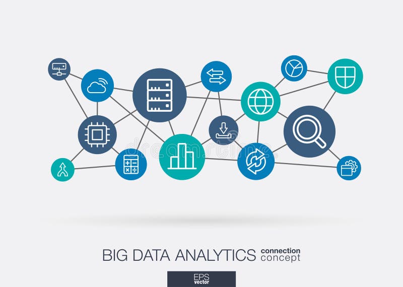 Big data integrated thin line icons. Digital neural network concept. stock illustration