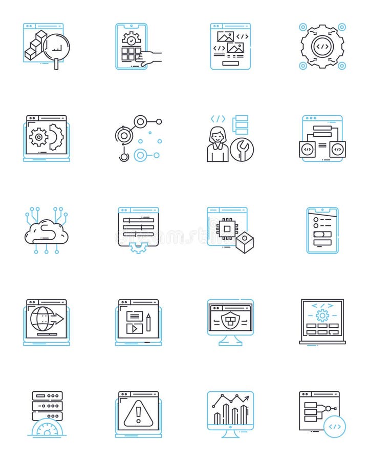 Big data linear icons set. Analysis, Analytics, Automation, Cloud, Cluster, Correlation, Dashboard line vector and royalty free illustration