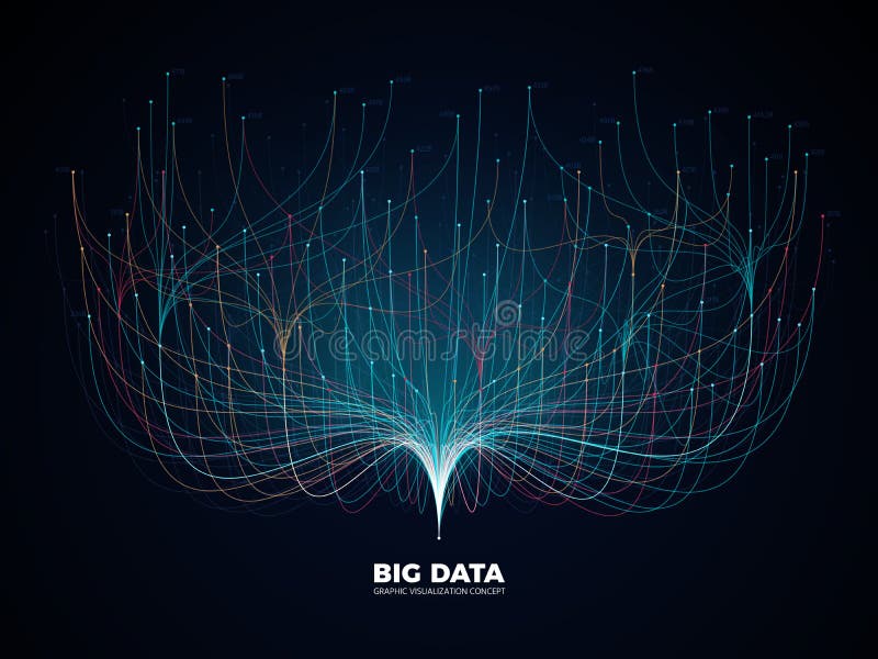 Big data network visualization concept. Digital music industry, abstract science vector background stock illustration