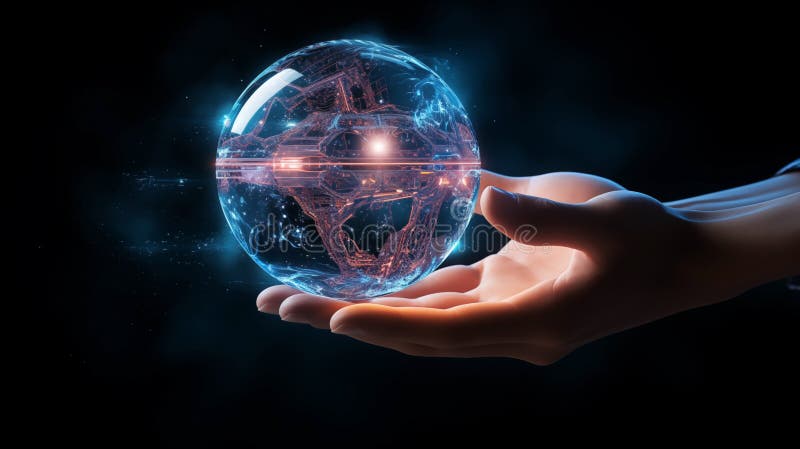 Big data processing through an AI hand and cyber hand using automation and advanced binary algorithms stock illustration