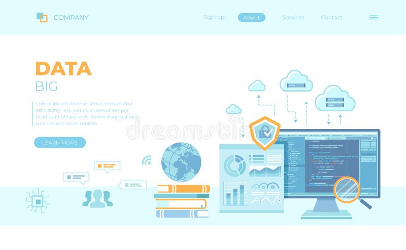Big Data Processing, Infographic, Analysis, Analytics, Database research, Financial reporting, Cloud storage, Communication techno vector illustration