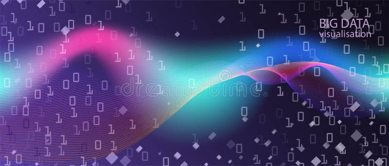 Big Data Sales Vector Landing Page. Digital Futuristic Slide. Neon Tech Colorful Minimal Design. Matrix Falling Binary Code. Blue royalty free illustration