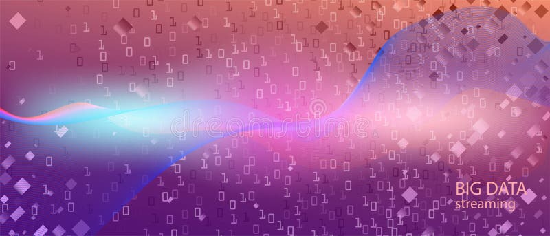Big Data Sales Vector Wallpaper. Purple Pink Blue Background. Digital Futuristic Slide. Computing Abstract Music Design. Matrix Falling Binary Code. Fractal Fluid Glow Big Data Sales Banner