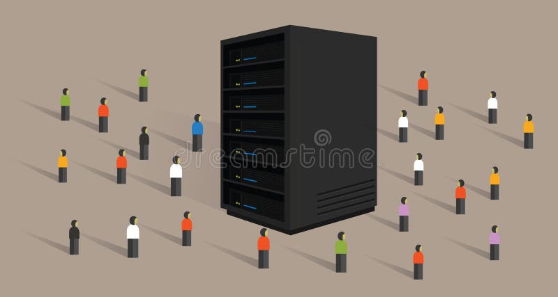 Big data server web hosting people crowd shared together stock illustration