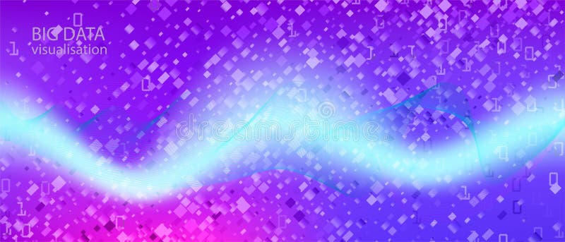 Big Data Stream Vector Landing Page. Neon Tech Colorful Modern Template. Cyber Equalizer Slide. Blue Pink Purple Background. stock illustration