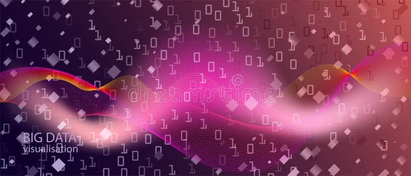 Big Data Stream Vector Presentation. Fractal Fluid Data Neon Tech Colorful Modern Design. Pink Purple Blue Background. Cyber stock illustration