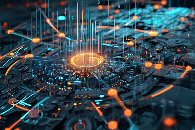 Big data technology Data science analysing artificial intelligence generative AI deep learning machine learning algorithm Neural stock illustration