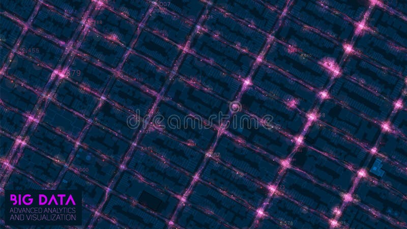 Big data traffic analysis in modern city. Abstract road capacity limits visualization. Car routes net graphic. Urban stock illustration