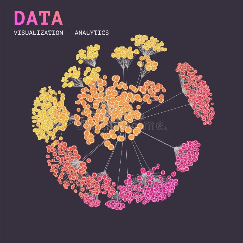 Big data visualization concept. Infographics design. Cluster analysis. Sphere of nodes. royalty free illustration