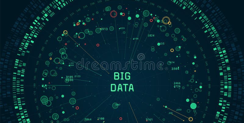 Big data visualization concept. Infographics digital design. Data analysis representation. Abstract data diagram. Radial scatter p vector illustration