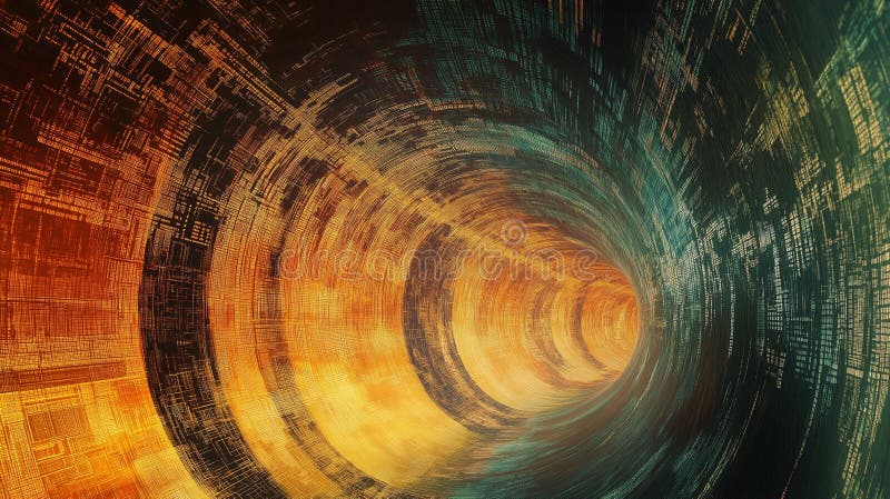 Big Data Visualization: Expansive, multi-colored data streams flowing through abstract tunnels stock images