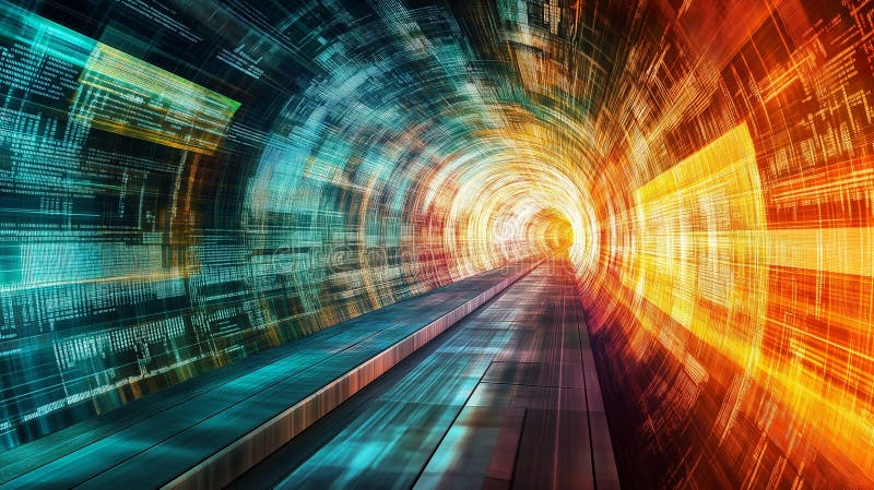 Big Data Visualization: Expansive, multi-colored data streams flowing through abstract tunnels royalty free stock photos