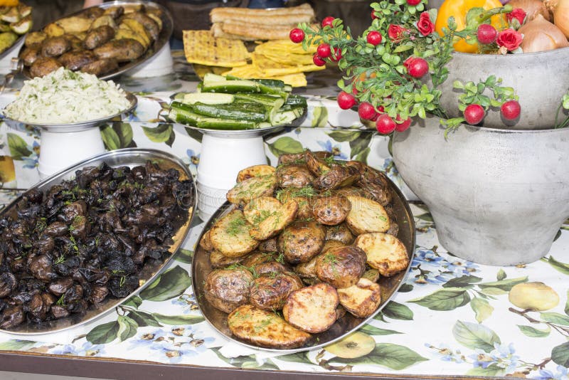 Typical Ukrainian Food at Outdoor Food Stall Stock Photo - Image of