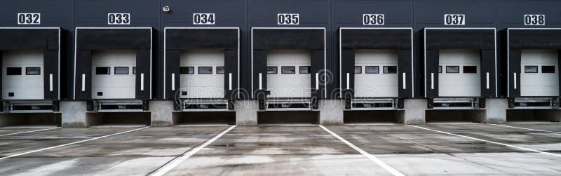 Big distribution warehouse with industrial doors