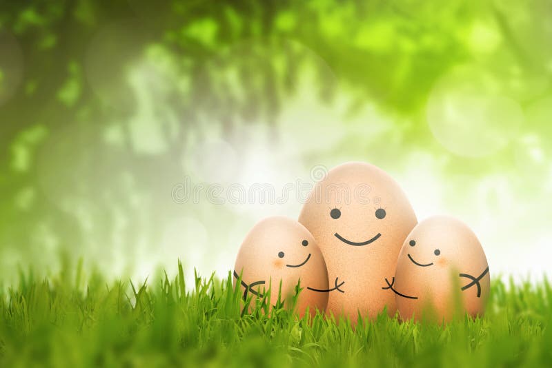The Big Egg Hugging Small Egg on the Grass Stock Image Image of