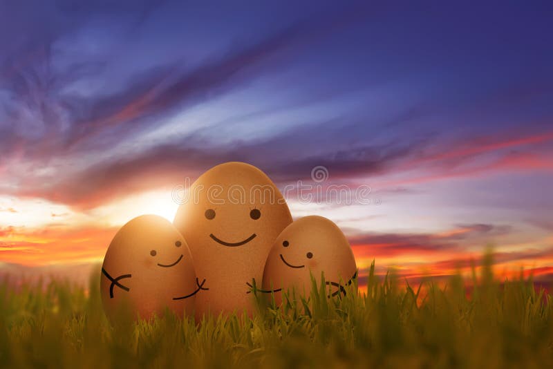 The Big Egg Hugging Small Egg on the Grass Stock Image Image of