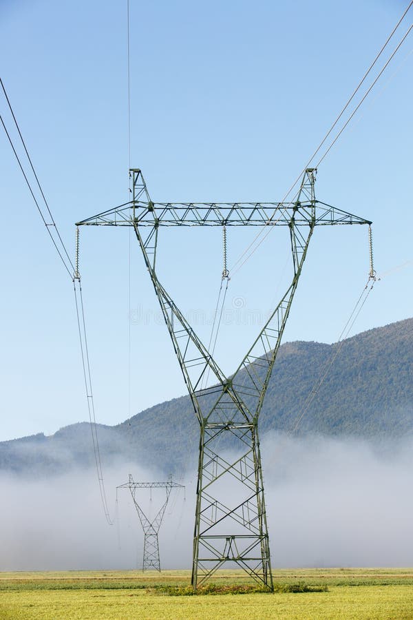 Big electricity high voltage pylon with power lines