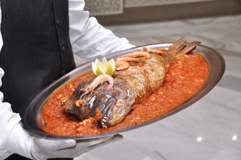 Big Fish with Tomato Sauce. Spanish Cooking Stock Image Image of