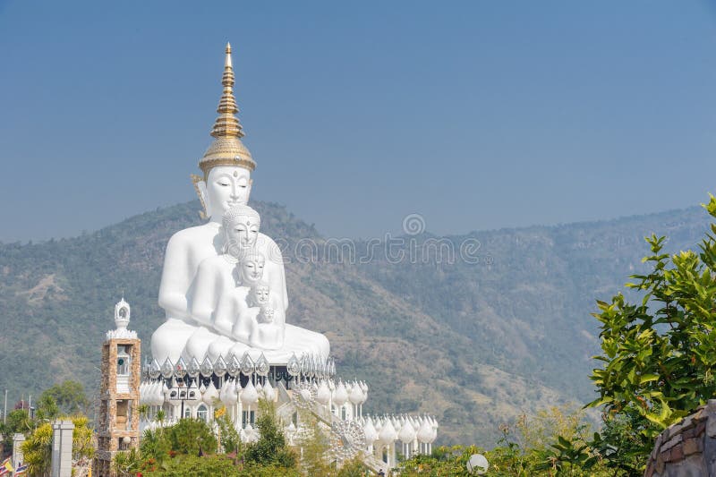 Big five white buddha at Wat Pha Sorn Kaew