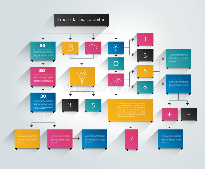 Big flow chart. Colored shadows scheme. vector illustration