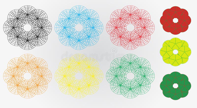 6 big geometrical circle with 6 color, 3 fill color. Bulat illustrations