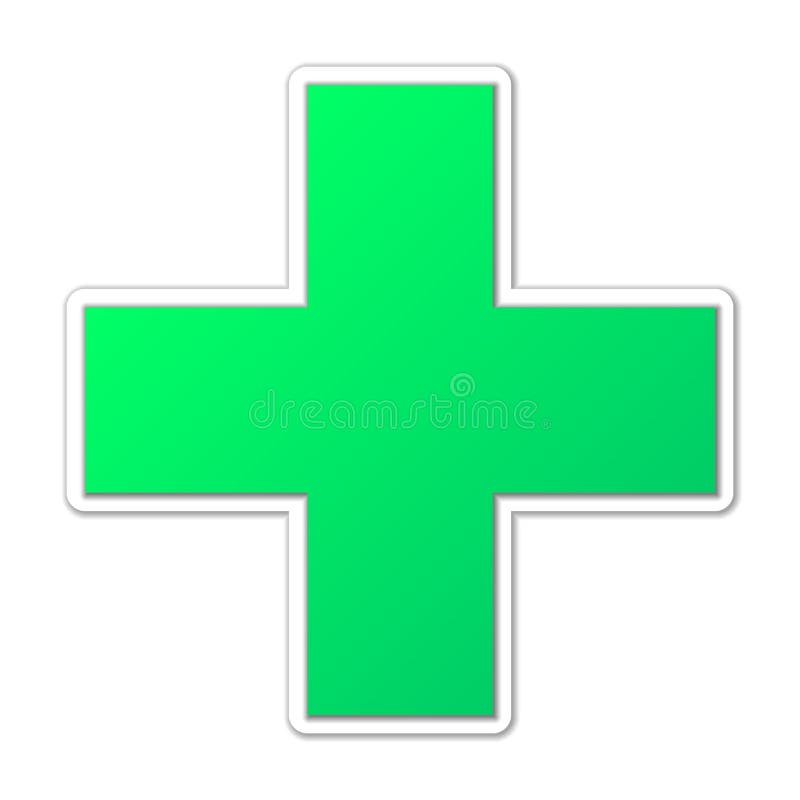 Big Green Plus Sign with White Frame in the Circle. Stock Vector