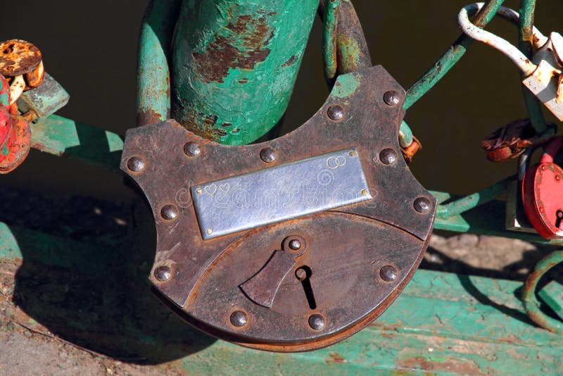 Big grunge rusty heart lock romance love taken closeup. stock photography Big grunge rusty heart lock romance love taken closeup. stock photography