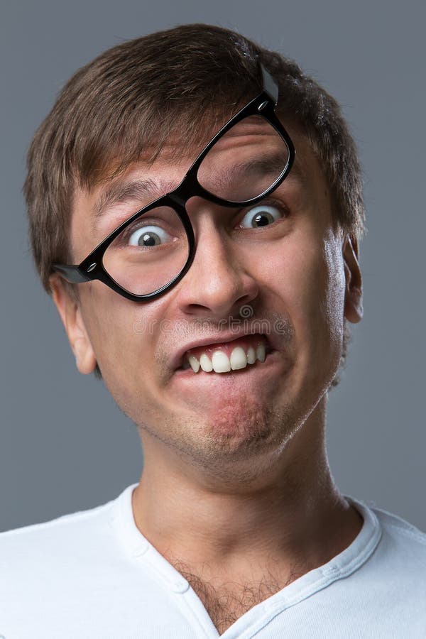 Big Head Guy Makes Crazy Face Emotions Stock Photo - Image of looking ...