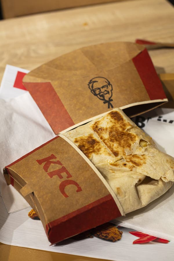 Big KFC Wrap on a KFC Tray in Paper Wrap Editorial Image Image of