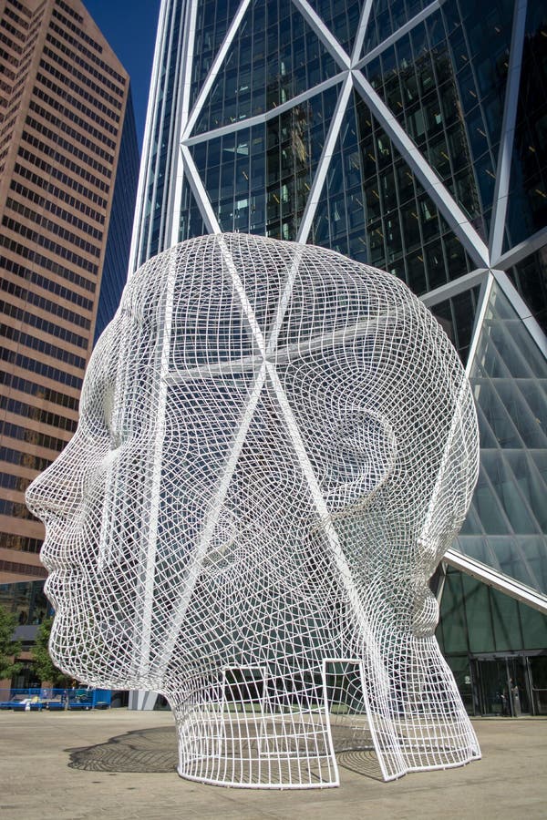 Big Mesh Head Public Art Display In Front Of Office Tower Editorial