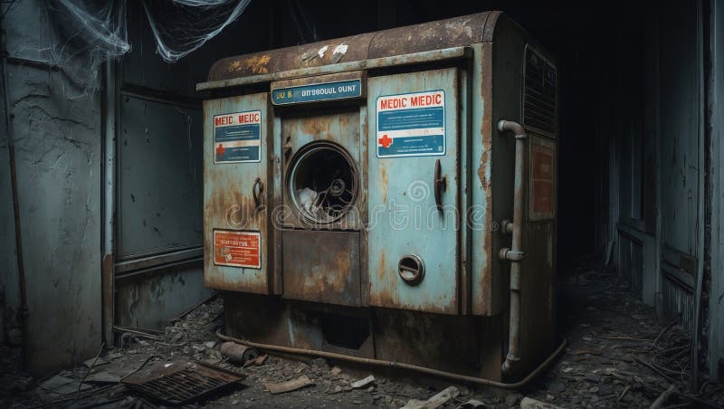 Old medical disposal furnace abandoned vector illustration