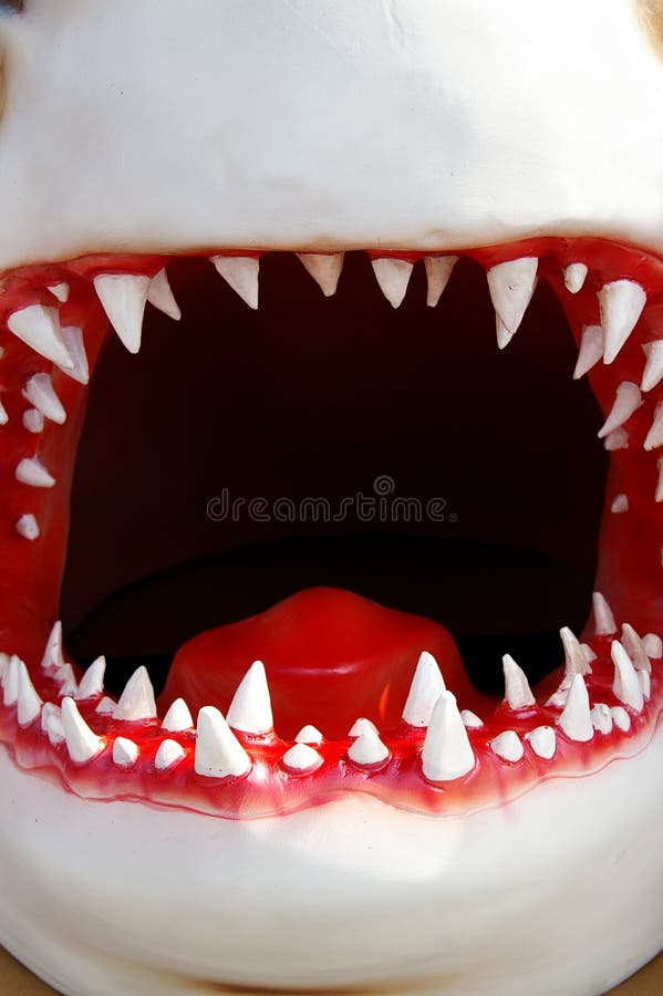 Modello shark bocca in primo piano, fronte denti sono aguzzi.