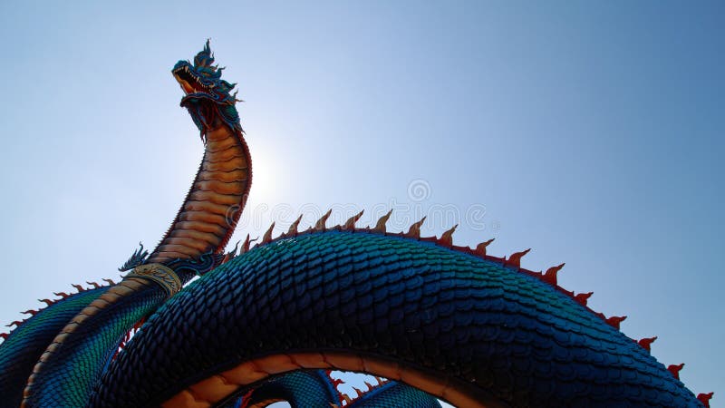 Big Naga or Serpent statue In the sky stock photo