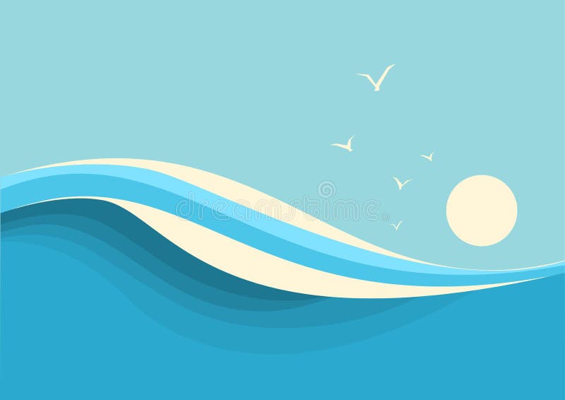 Big ocean waves seascape. Vector seascape with sea waves and sky background