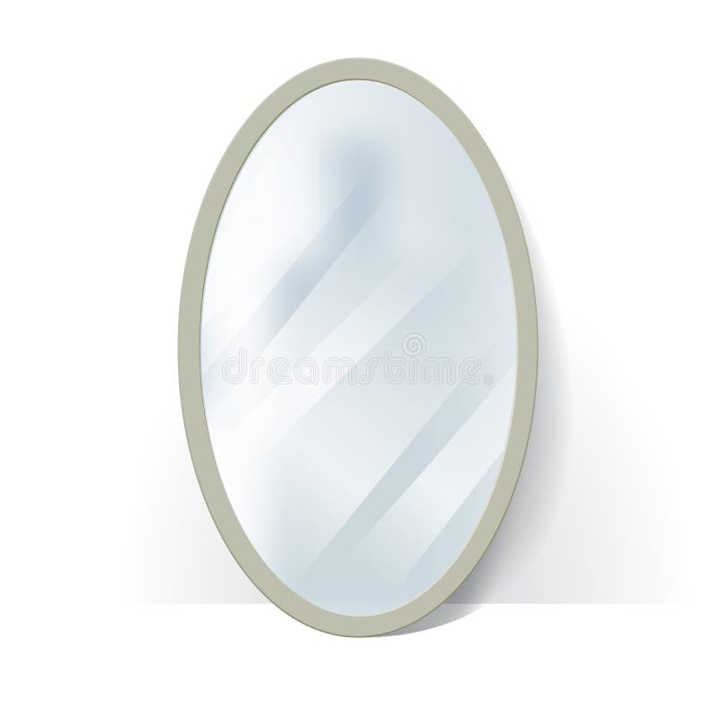 Big oval mirror with blurry reflection.