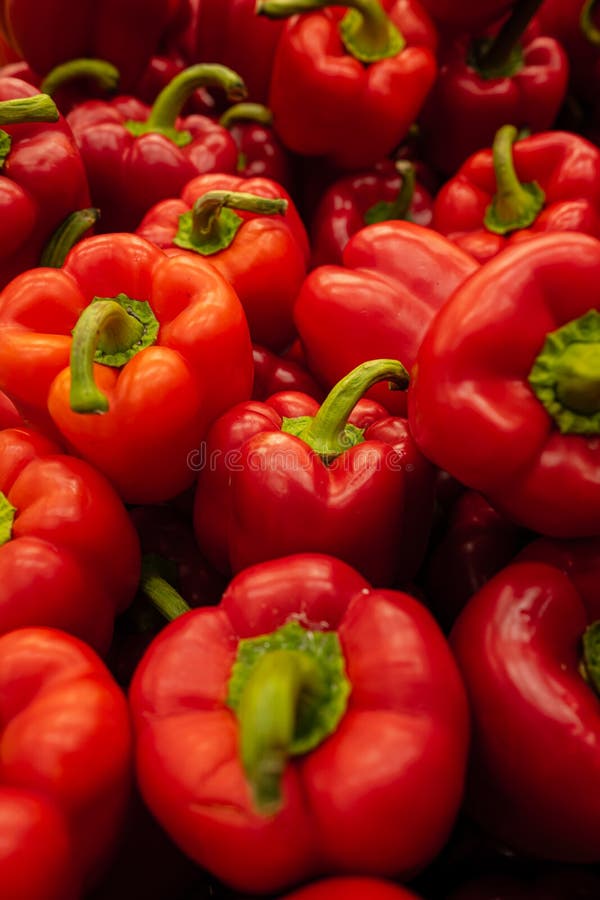 Big Pile of Red Peppers in a Store Stock Photo Image of market