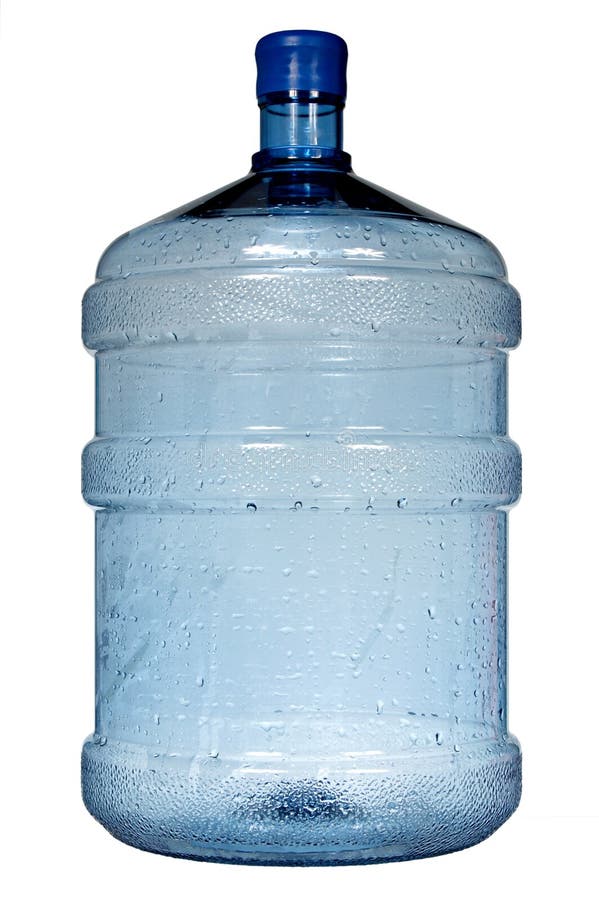 Isolated transparent large plastic bottle with 5 litres of water