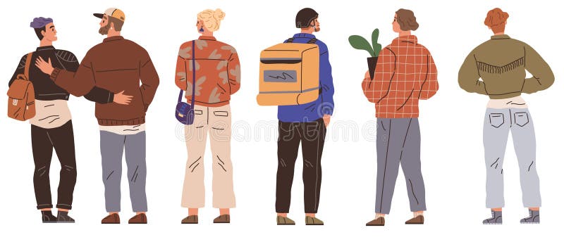 Big queue. As queue moved forward, crowd people shuffled along People in queue chatted amongst themselves, making wait vector illustration