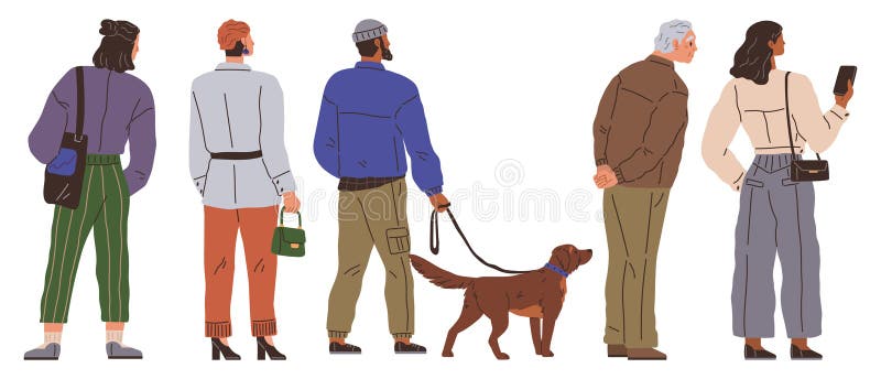 Big queue. People in queue chatted amongst themselves, making wait more bearable The crowd queuing outside store was vector illustration