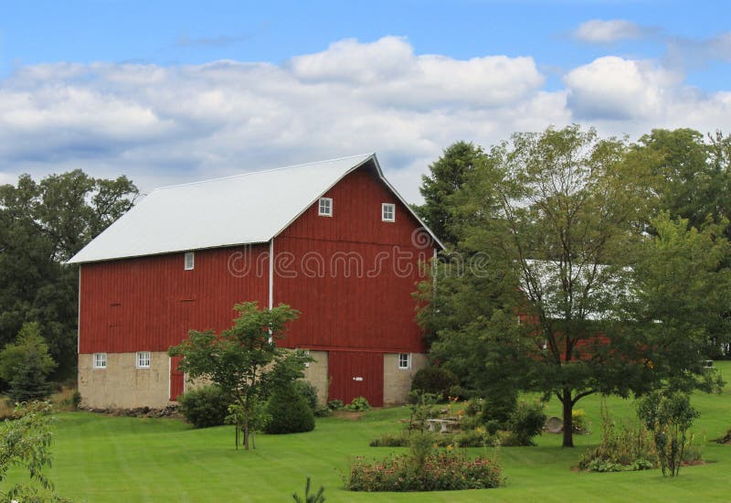 Red Barn With Stone Foundation Stock Photo Image Of Trees Stone