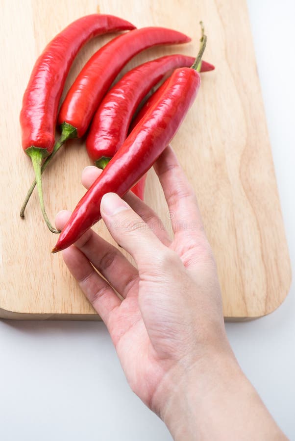 Red Chilli Hot Peppers Hand Fingers Stock Image Image of vegetable
