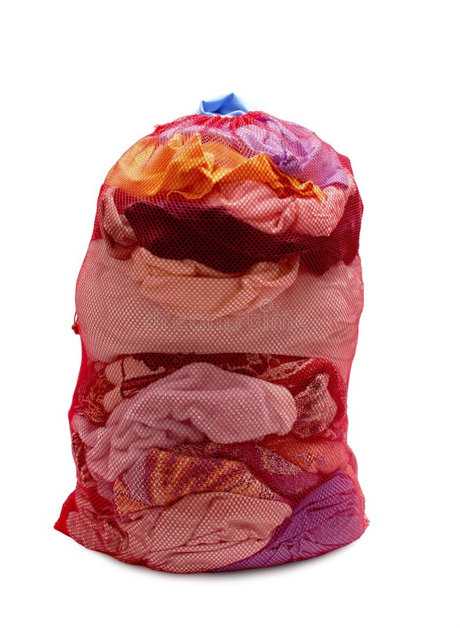 Big Red Mesh Laundry Bag Full of Clothes Stock Image Image of colors
