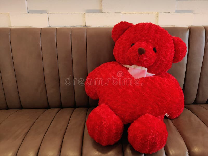 The Big Red Teddy Bear in the Restaurant. Stock Image Image of bear